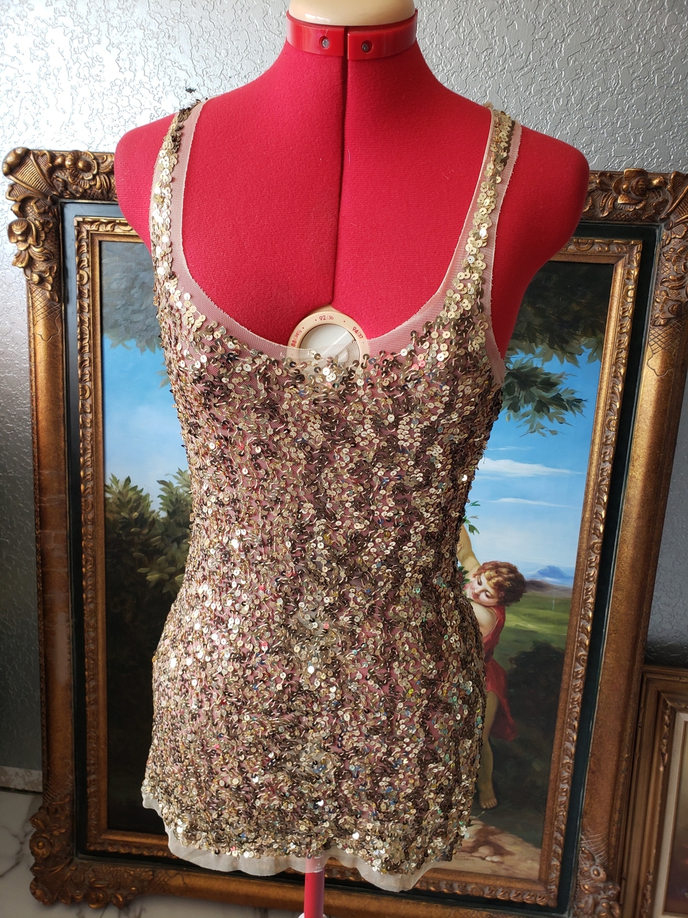 Arden B Pink and Gold Sequin Camisole